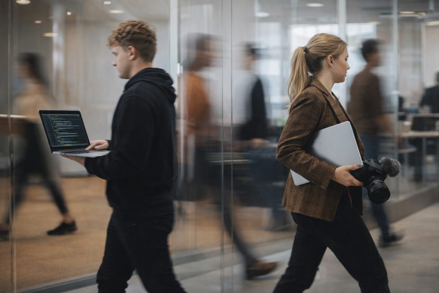 Människor i rörelse på kontor
